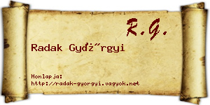 Radak Györgyi névjegykártya