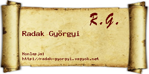 Radak Györgyi névjegykártya